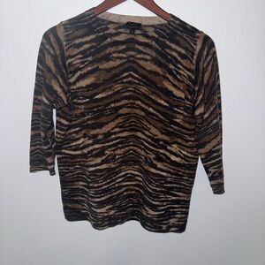 Talbots Black and Brown Zebra Print Long Sleeve Top
